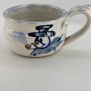Handmade Art Pottery Snowman Mug P&G Pottery 3" Tall Signed